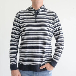 Vintage Timberland Navy & White Stripe Long Sleeve Shirt with Hood Size Medium